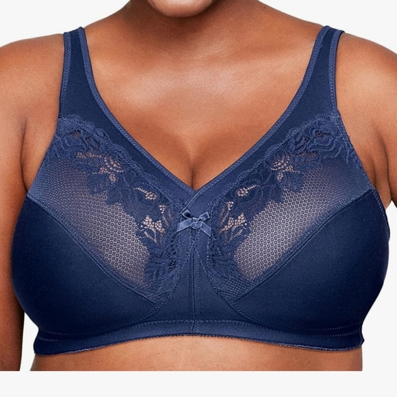 Glamorise Other - Glamorise Minimizer Bra 48G Wirefree Majic Lift Cushioned Straps Navy